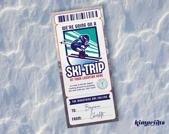 Ski Trip Ticket Vorlage, Ski Trip Geschenkidee, Schnee Ski Geschenk Gutschein, Überraschung Winter Schnee Urlaub Reveal, Ski Pass Geschenk, Self-Edit