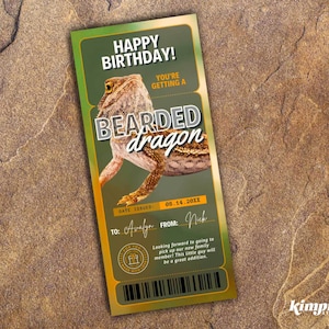 Bartagame Geschenkgutschein, Überraschung Haustier Ticket Vorlage, druckbare Pogona Reveal, Familie Beardie Gutschein, 9x4 digitale Datei, selbst bearbeiten