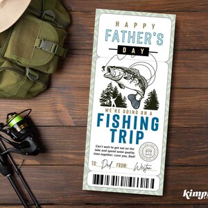Fishing Trip Ticket Template, Father&#39;s Day Fishing Trip, Anglers Gift Certificate, Printable Surprise Trip Reveal, Digital File, Canva Edit