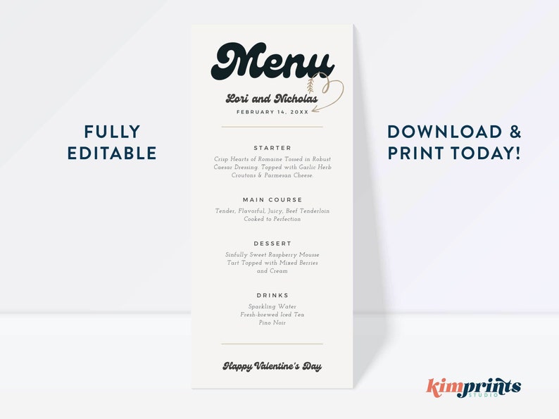 Valentine's Day Menu Template Dinner Date Souvenir Etsy