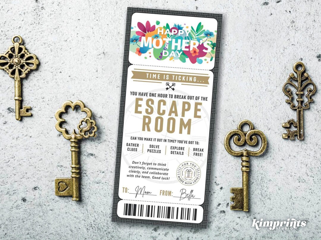 Escape Room Ticket, Mother's Day Escape Room Gift Certificate, Surprise ...