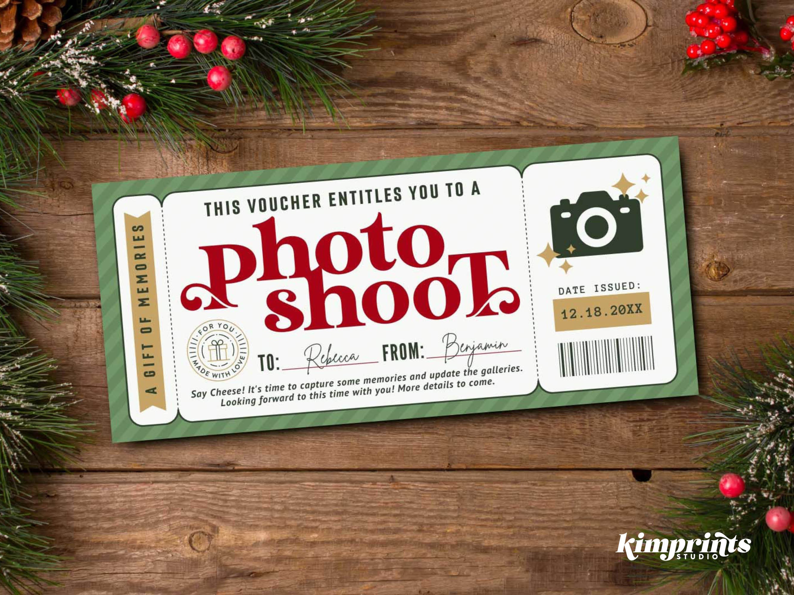 Photo Session Gift Template, Christmas Photo Shoot Gift Idea, Photography Session Certificate, Holiday Family Photo Shoot Ticket, Self-Edit