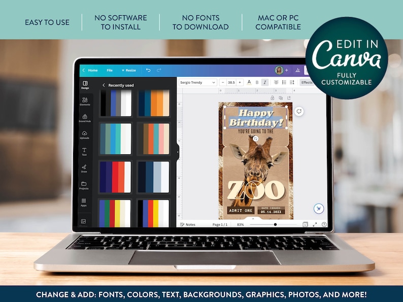 Zoo Trip Ticket Template Giraffe Zoo Voucher Animal Safari Etsy