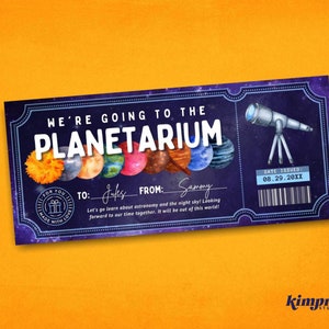 Planetarium Ticket Vorlage, Astronaut Erlebnis Geschenkgutschein, Weltraum Abenteuer druckbar, Weltraum Coupon, 9x4 digitale Datei, Selbst bearbeiten