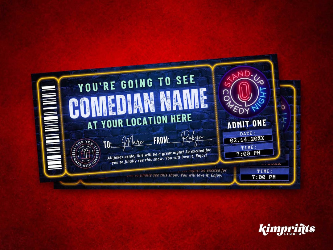 Comedy Show Ticket Template Custom Comedy Club Gift DIY Stand up Comedy Show Ticket Template Custom Comedy Club Gift DIY Stand up