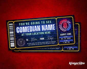 Comedy Show Ticket Vorlage, Benutzerdefinierte Comedy Club Geschenk, DIY Stand Up Comedy Event zum Ausdrucken, Komiker Geschenkidee, lustige Date Night Idee, zum Selbstbearbeitung