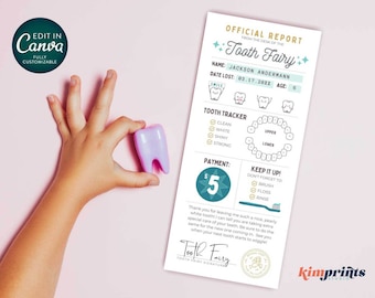 Tooth Fairy Letter Template, Lost Tooth Souvenir, Tooth Fairy Report for Boy or Girl, First Tooth Printable, 4x9 Digital File, Canva Edit