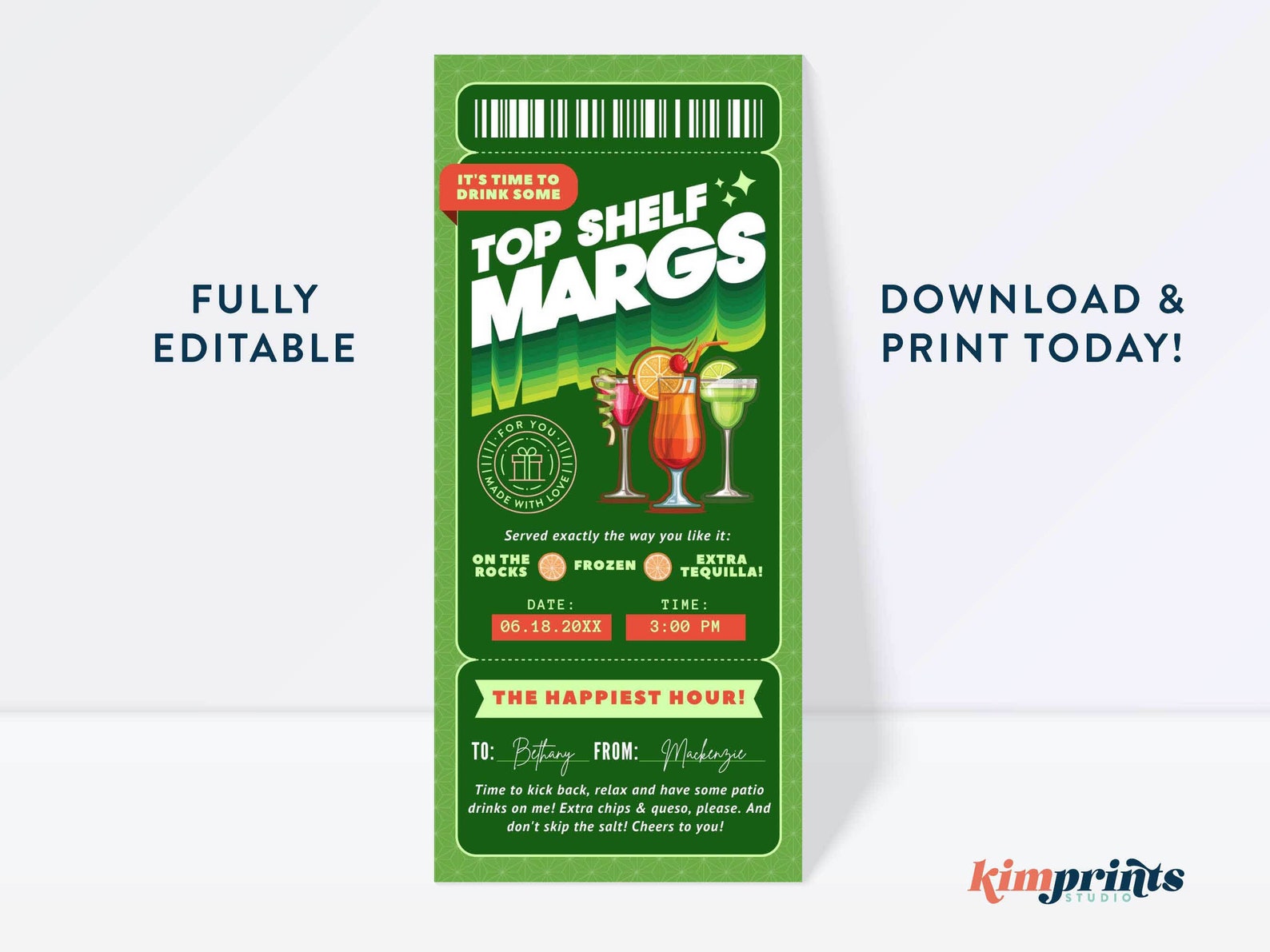 Margarita Ticket Template Margarita Party Gift Certificate Etsy