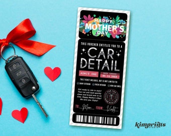 Car Detail Ticket Template, Mother's Day Car Detailing Gift Certificate, Surprise Car Detail, Clean Car Voucher, Car Wash Coupon, Self-Edit