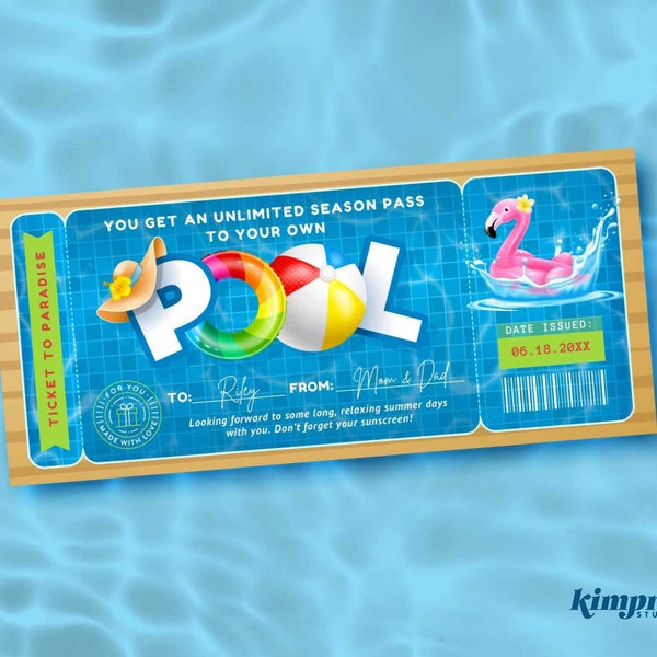 Swimming Pool Certificate Template, Swim Club Season Pass, Printable Pool Membership, Pool Party Gift Idea, Surprise Pool Reveal, Self-Edit