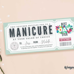 Manicure Ticket Template, Nail Salon Gift Certificate, Manicure/Pedicure Printable Voucher, Mani/Pedi Gift Idea, 9x4 Digital File, Self-Edit