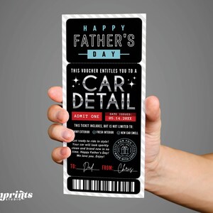 Car Detail Ticket Template, Car Detailing Father&#39;s Day Gift Certificate, Car Detail Surprise Printable Gift Voucher, Digital File, Self-Edit