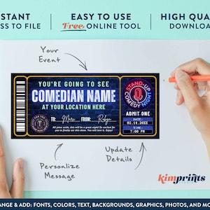 Comedy Show Ticket Template Custom Comedy Club Gift DIY Stand up Comedy Show Ticket Template Custom Comedy Club Gift DIY Stand up