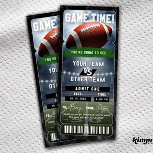 Fußballticket-Vorlage, Fußballgeschenkgutschein, bearbeitbares NFL-Spielticket, druckbarer Überraschungsgutschein für College-Fußballspiele, selbst bearbeitet
