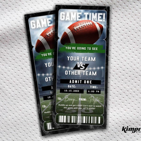 Football Ticket Template, Football Gift Certificate, Editable NFL Game Ticket, Surprise Printable College Football Game Voucher, Self-Edit