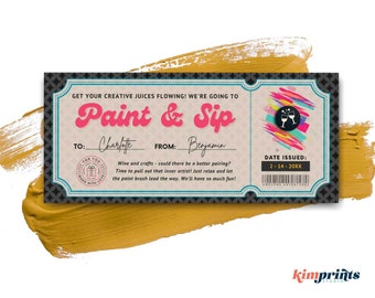 Paint & Sip Ticket Template, Art Class Gift Certificate, Craft Activity Gift, Date Night Idea, Painting Class, Girls Night Idea, Self-Edit