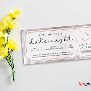 Date Night Ticket Vorlage, Paare Spaß Erlebnis Geschenkgutschein, Benutzerdefinierte Coupon, druckbare Souvenir Gutschein, 9x4 digitale Datei, Canva Bearbeiten
