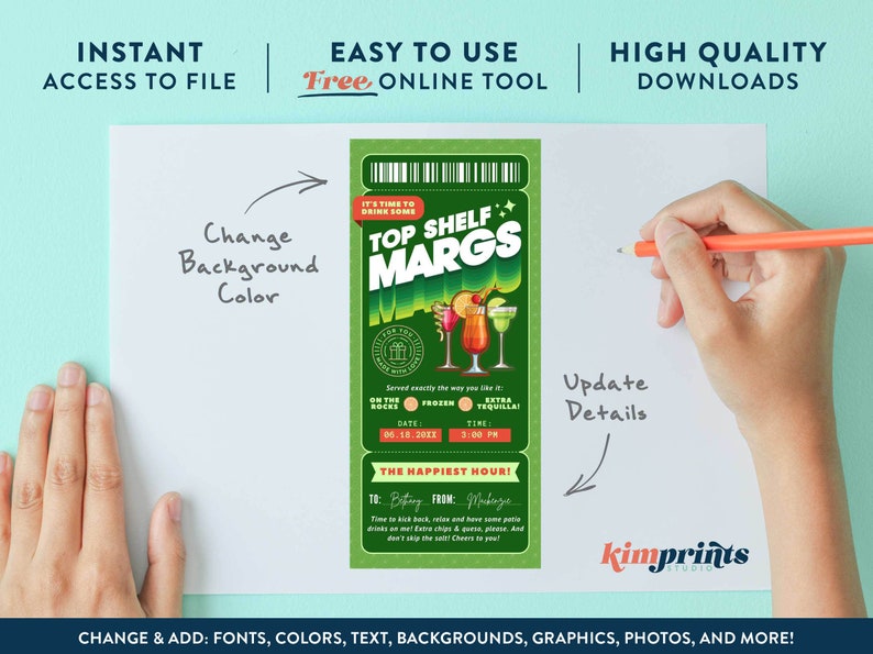 Margarita Ticket Template Margarita Party Gift Certificate Etsy