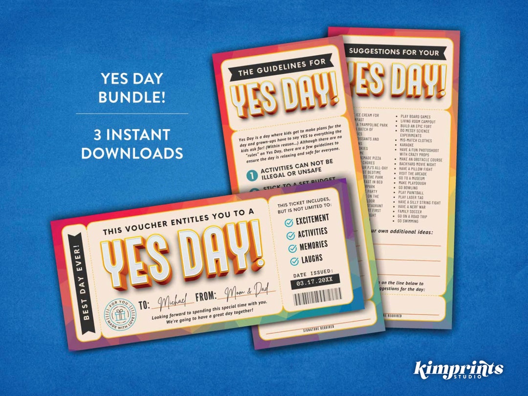 Yes Day Bundle, Kids Best Day Ever Tickets, Yes Day Gift Certificate