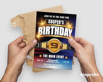 Wrestling Birthday Invitation Template, Wrestling/Boxing Party Invite, Custom Wrestling Champion Printable Card, 5x7 Digital File, Self-Edit