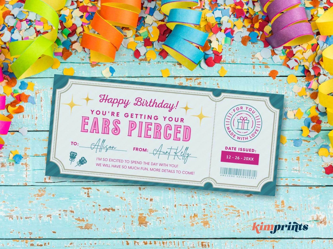 Ear Piercing Ticket Template, Ears Pierced Souvenir, First Piercing Ear Piercing Ticket Template, Ears Pierced Souvenir, First Piercing