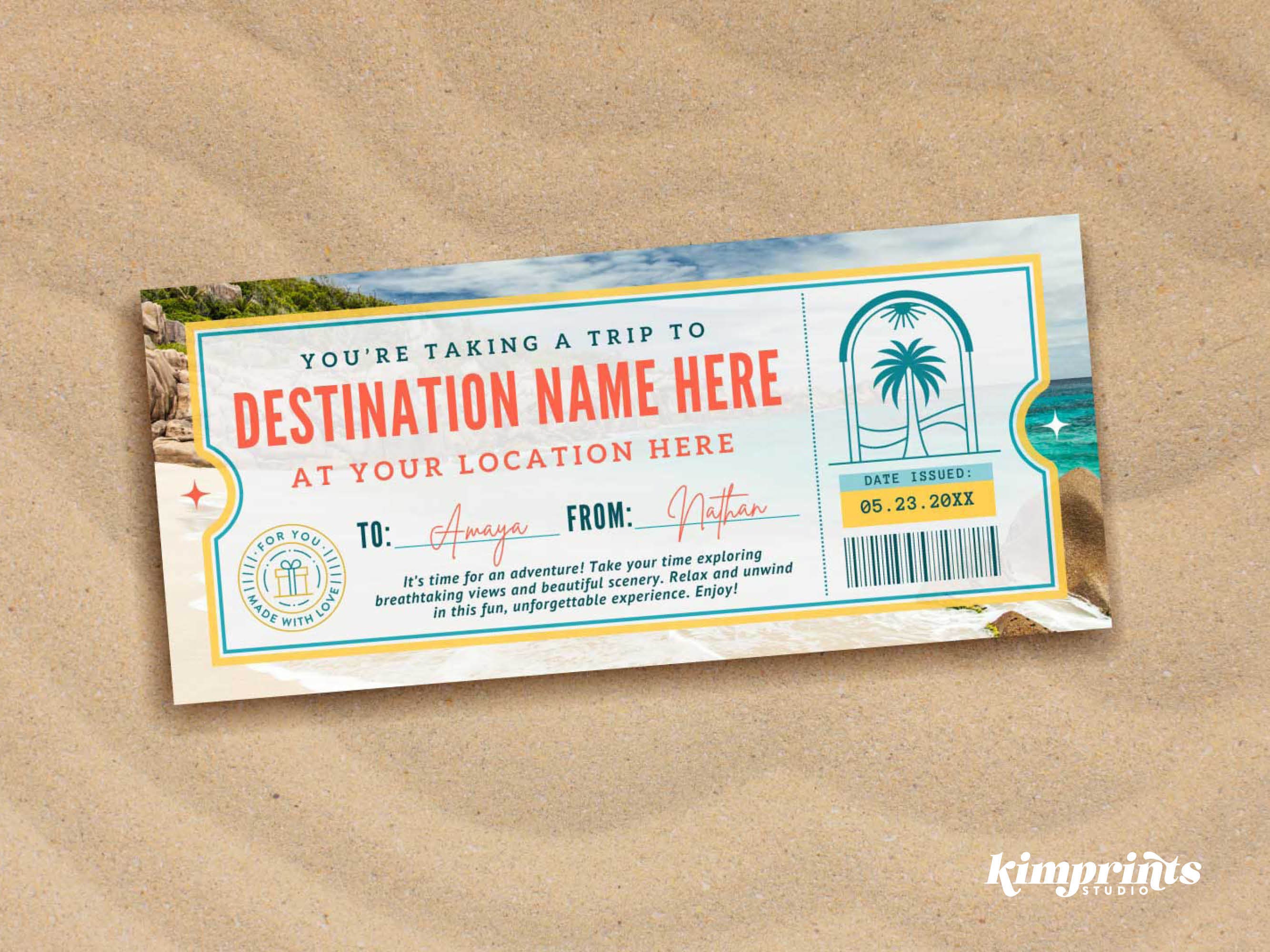 Vacation Excursion Ticket Template, Trip Reveal Gift Certificate ...