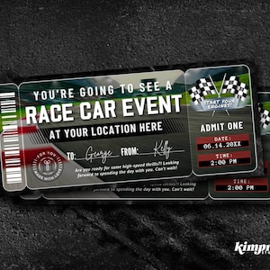 Car Race Ticket Template, Nascar Gift Certificate, Formula 1 Race Voucher, Surprise Race Printable, Raceway Auto Party, Race Trip, Self-Edit