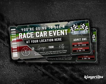 Car Race Ticket Template, Nascar Gift Certificate, Formula 1 Race Voucher, Surprise Race Printable, Raceway Auto Party, Race Trip, Self-Edit