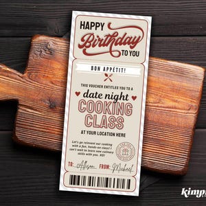 Cooking Class Ticket Template, Birthday Date Night Gift Idea, Birthday Cooking Lessons Gift Certificate, Printable Chef Souvenir, Self-Edit