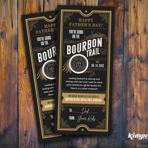 Bourbon Trail Ticket Template, Surprise Fathers Day Bourbon Tasting Gift Certificate, Kentucky Bourbon Trail Printable Voucher, Self-Edit