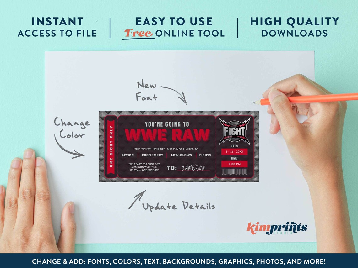 WWE Wrestling Ticket Template Fight Souvenir Experience Gift Etsy