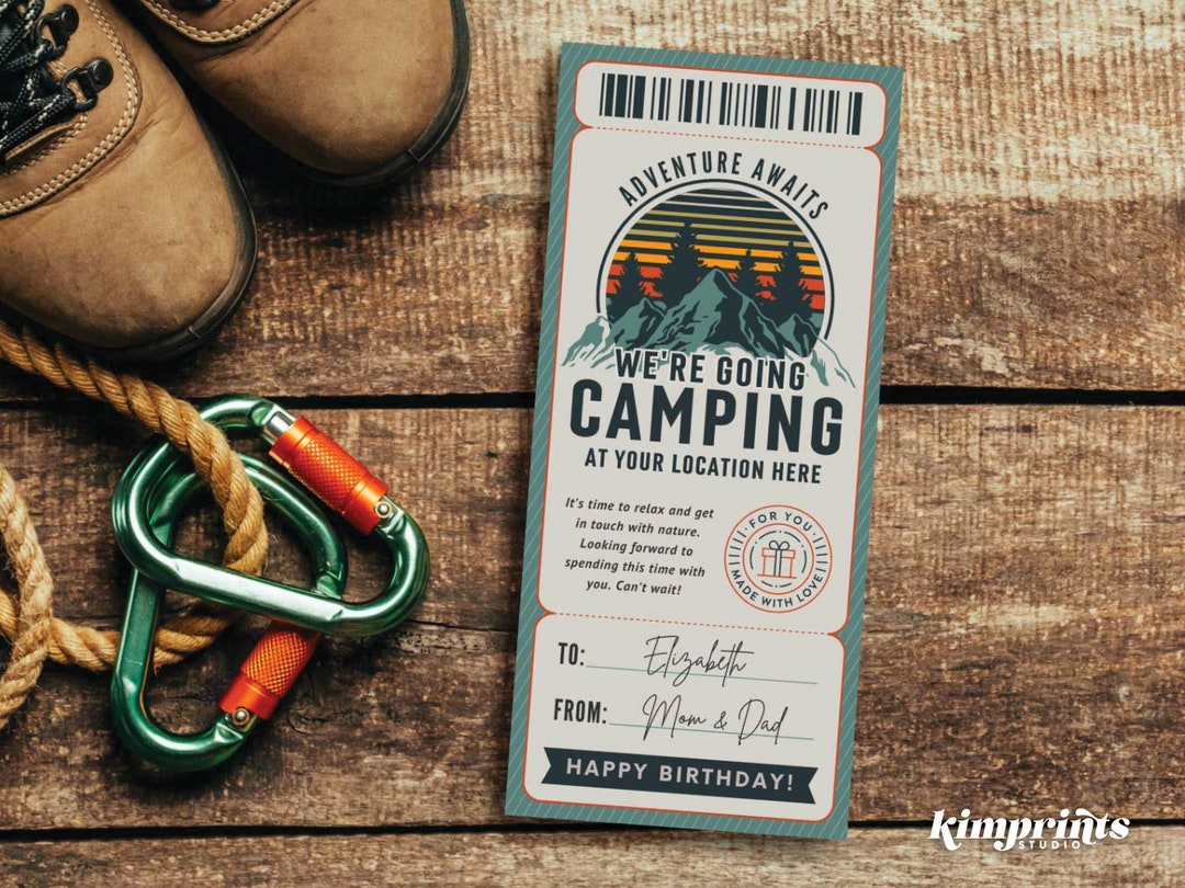 Camping Ticket Template, Camping Gift Certificate, Outdoor Adventure