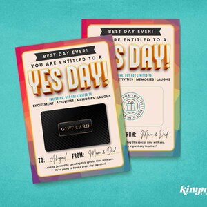 Yes Day Gift Card houder, Kids beste dag ooit souvenir, Yes Day Gift Card sjabloon, leuke afdrukbare ervaring cadeau, digitaal bestand, zelf bewerken