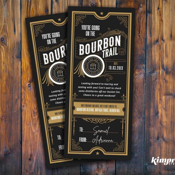 Bourbon Trail Ticket Template, Surprise Bourbon Tasting Gift Certificate, Kentucky Bourbon Trail Printable Voucher, Digital File, Canva Edit