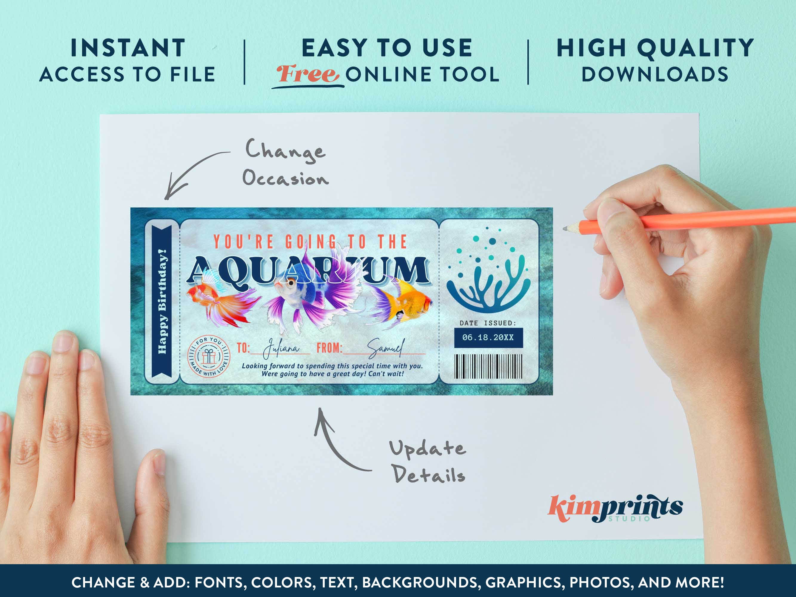 Aquarium Ticket Template Exotic Fish Gift Certificate Etsy