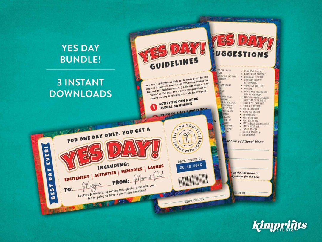 Yes Day Bundle, Kids Best Day Ever Tickets, Yes Day Gift Certificate