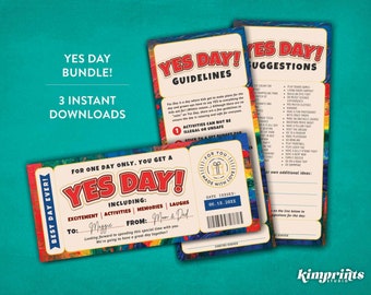 Yes Day Bundle, Kids Best Day Ever Tickets, Yes Day Gift Certificate Template, Fun Experience Gift Voucher, Fun Day Rules & Ideas, Self-Edit