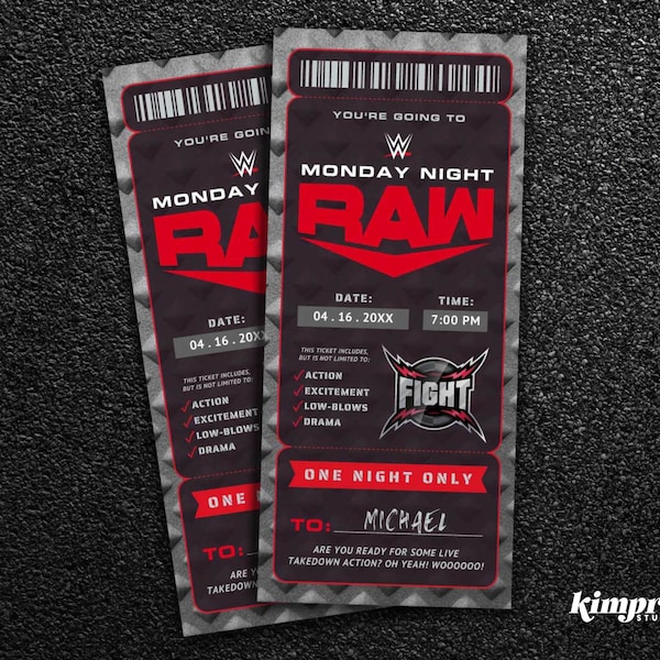 Wwe Raw Wrestling Ticket Template Etsy Canada