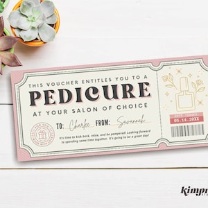 Plantilla de ticket de pedicura, certificado de regalo para salón de uñas, cupón imprimible para pedicura/manicura, idea de regalo para manicura/pedicura, archivo digital de 9 x 4, edición de Canva