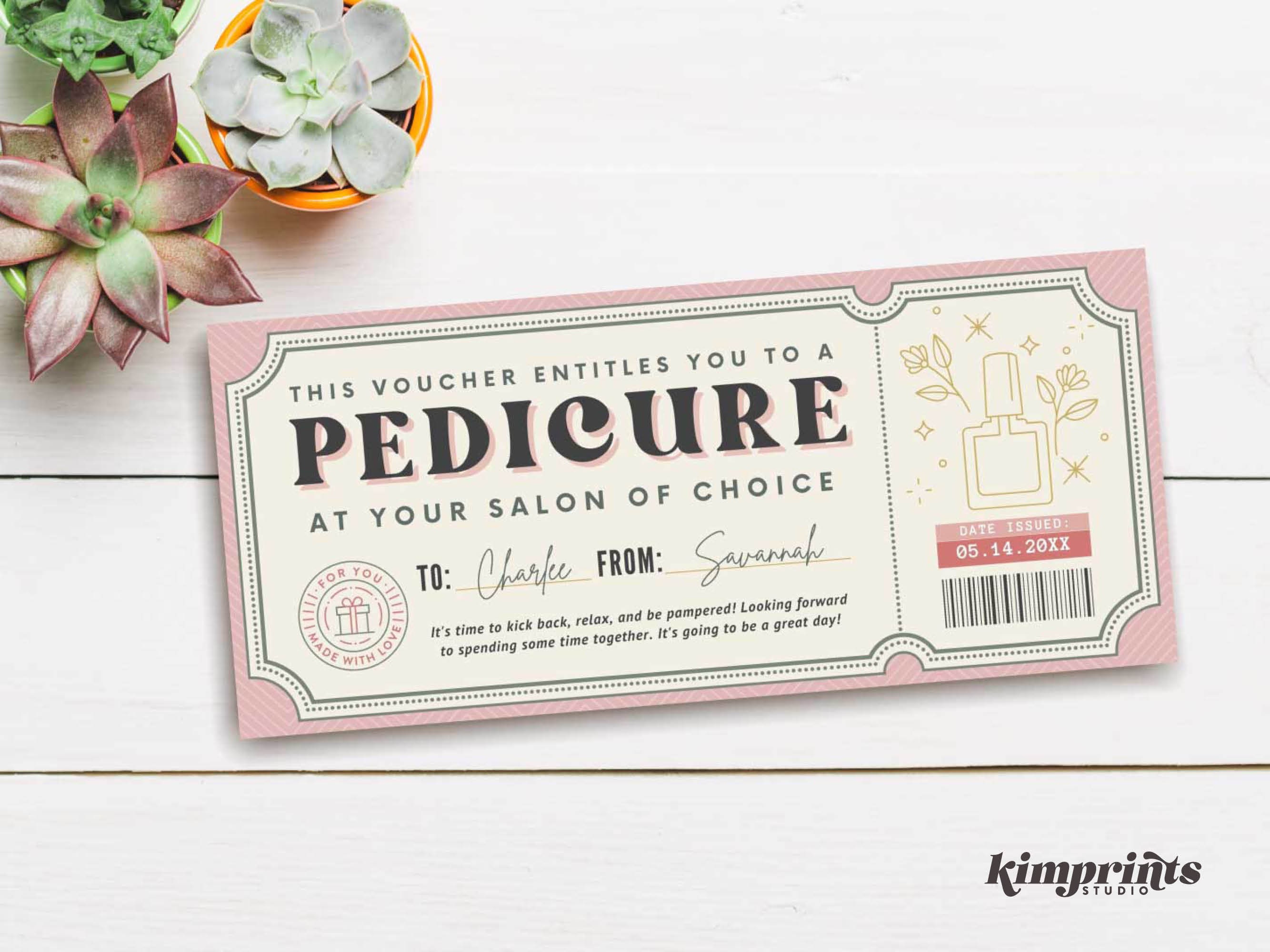 Pediküre Ticket Vorlage, Nagelstudio Geschenkgutschein, Pediküre/Maniküre druckbare Gutschein, Mani/Pedi Geschenkidee, 9x4 digitale Datei, Canva bearbeiten