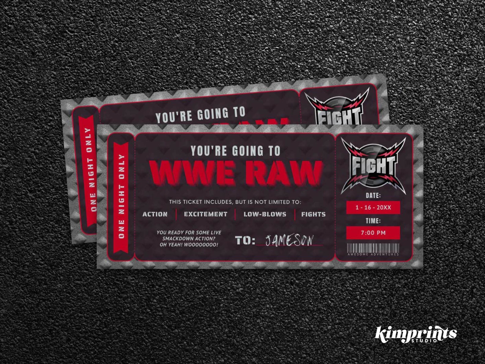 WWE Wrestling Ticket Template Fight Souvenir Experience Gift Etsy