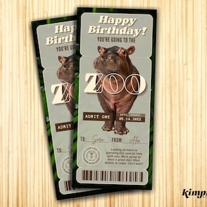 Szablon biletu na wycieczkę do zoo, kupon na zoo dla dzieci, bon upominkowy na safari ze zwierzętami, wydruk dzikiej przyrody, plik cyfrowy, edycja Canva