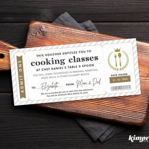 Cooking Class Ticket Template, Couples Date Night Idea, Cooking Lessons Gift Certificate, Printable Chef Souvenir, Digital File, Canva Edit