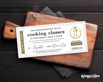 Cooking Class Ticket Template, Couples Date Night Idea, Cooking Lessons Gift Certificate, Printable Chef Souvenir, Digital File, Canva Edit