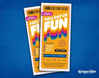 Fun Day Ticket Template, Yes Day Souvenir, Kids Special Experience Gift Certificate, Custom Printable Voucher, 4x9 Digital File, Canva Edit