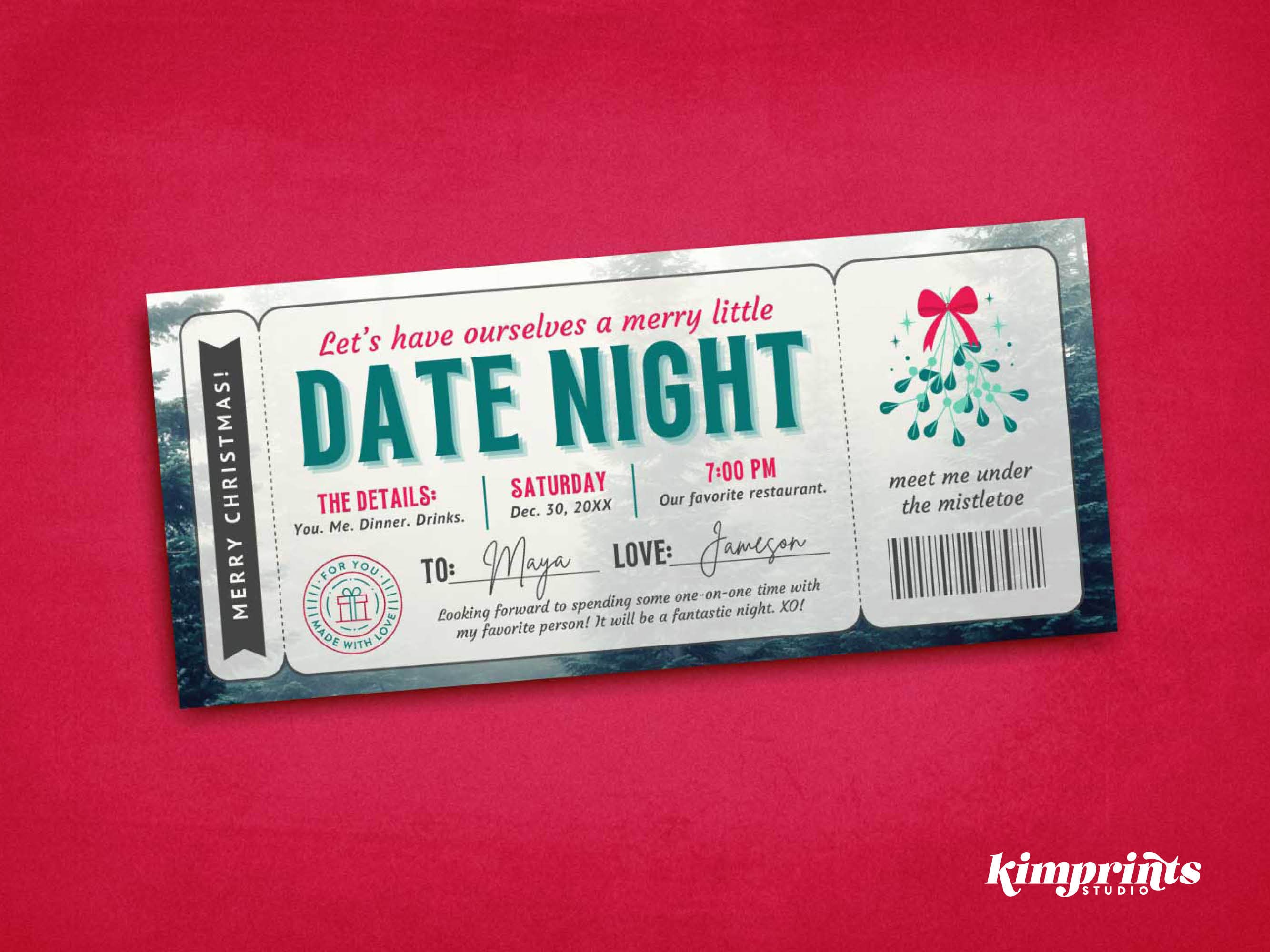 Christmas Date Night Ticket Template, DIY Romantic Christmas Gift Idea,  Printable Holiday Date Night Invitation, Instant Download, Self-edit - Etsy, image size:2667x2000