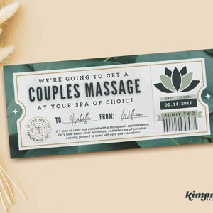 Buono regalo per massaggi di coppia, Idea regalo per l'anniversario, Voucher per una giornata spa a sorpresa stampabile, Modello coupon d'amore, Idea per un appuntamento divertente, Auto-modifica
