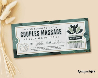 Couples Massage Gift Certificate, Anniversary Gift Idea, Printable Surprise Spa Day Voucher, Love Coupon Template, Fun Date Idea, Self-Edit
