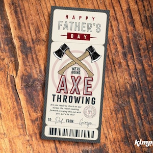 Axe Throwing Ticket Template, Father&#39;s Day Lumberjack Gift Certificate, Axe Wood Throwing Voucher, Surprise Reveal, Digital File, Self-Edit