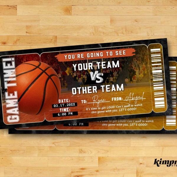 Basketball Ticket Template, Basketball Gift Certificate, NBA Game Ticket, March Madness Printable, College Basketball Game Voucher,Self-Edit